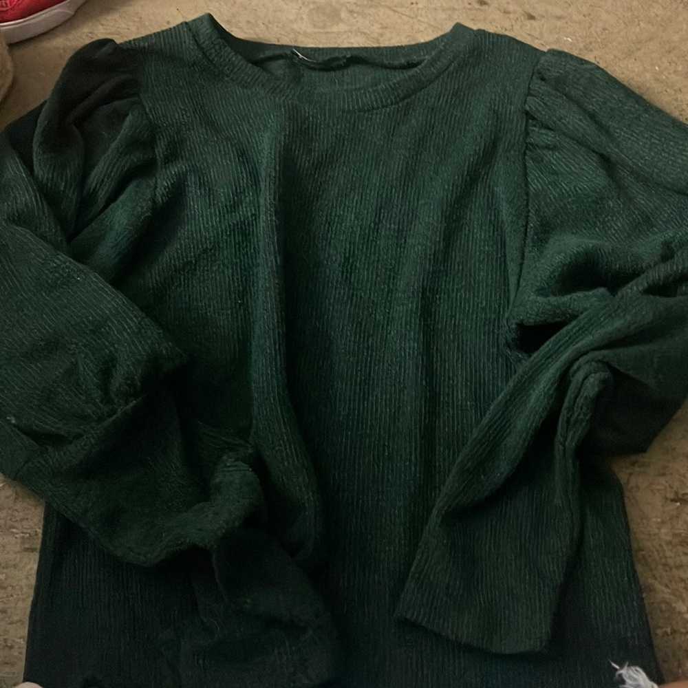 Zara green shirt with puffed up sleeves … super cute !!!